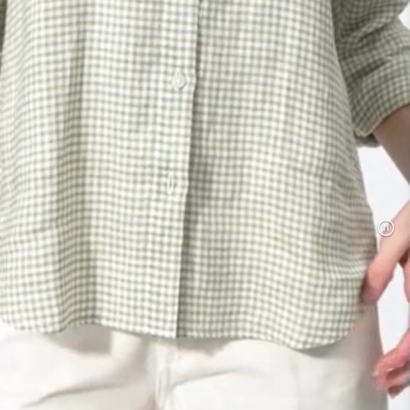 Uniqlo Gingham Linen Shirt Women’s Size Small Picnic Cottagecore Spring Green - Picture 4 of 12